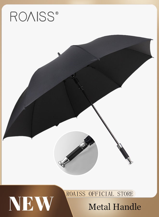 Business Elite Straight Long Handle Umbrella for Men 8 Rib Reinforced Fiber Skeleton Golf Umbrella 49.2 Inch Enlarge Umbrella Cover Dual Purpose Umbrella for Sun and Rain Protection UPF50+