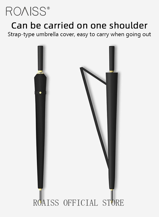 Unisex Business Straight Long Handle Umbrella 24 Rib Reinforced Fiber Skeleton Golf Umbrella 45.3 Inch Enlarge Umbrella Cover Three Layers Waterproof Wind Resistant Umbrella