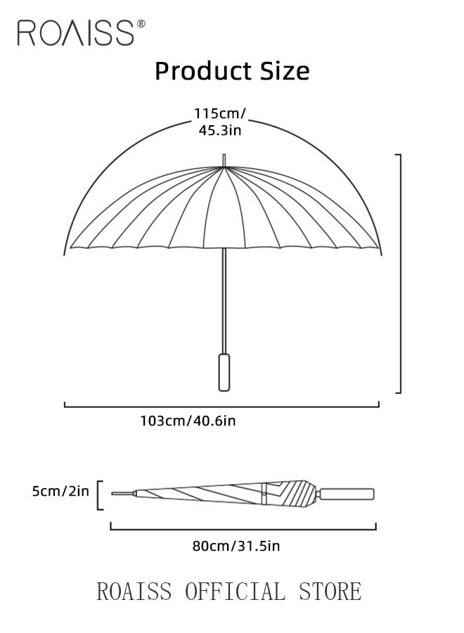 Unisex Business Straight Long Handle Umbrella 24 Rib Reinforced Fiber Skeleton Golf Umbrella 45.3 Inch Enlarge Umbrella Cover Three Layers Waterproof Wind Resistant Umbrella