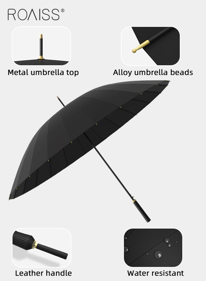 Unisex Business Straight Long Handle Umbrella 24 Rib Reinforced Fiber Skeleton Golf Umbrella 45.3 Inch Enlarge Umbrella Cover Three Layers Waterproof Wind Resistant Umbrella