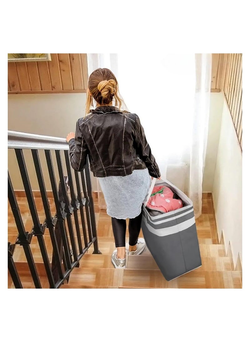 Large Laundry Basket 75L, Collapsible Laundry Hamper With Easy Carry Extended Handles, Waterproof Freestanding Laundry Hamper for Storage Dirty Clothes in Bedroom, Bathroom - Grey