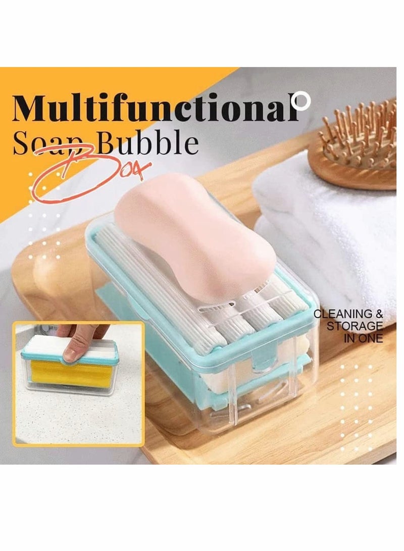 Soap Box, Bathroom Countertop Soap Dishes, Foam Soap Dispenser with Roller and Drain Holes, Cleaning Storage in One, Multifunctional Soap Bubble Box Quick Foam Quick Drain to Keep Countertops Clean