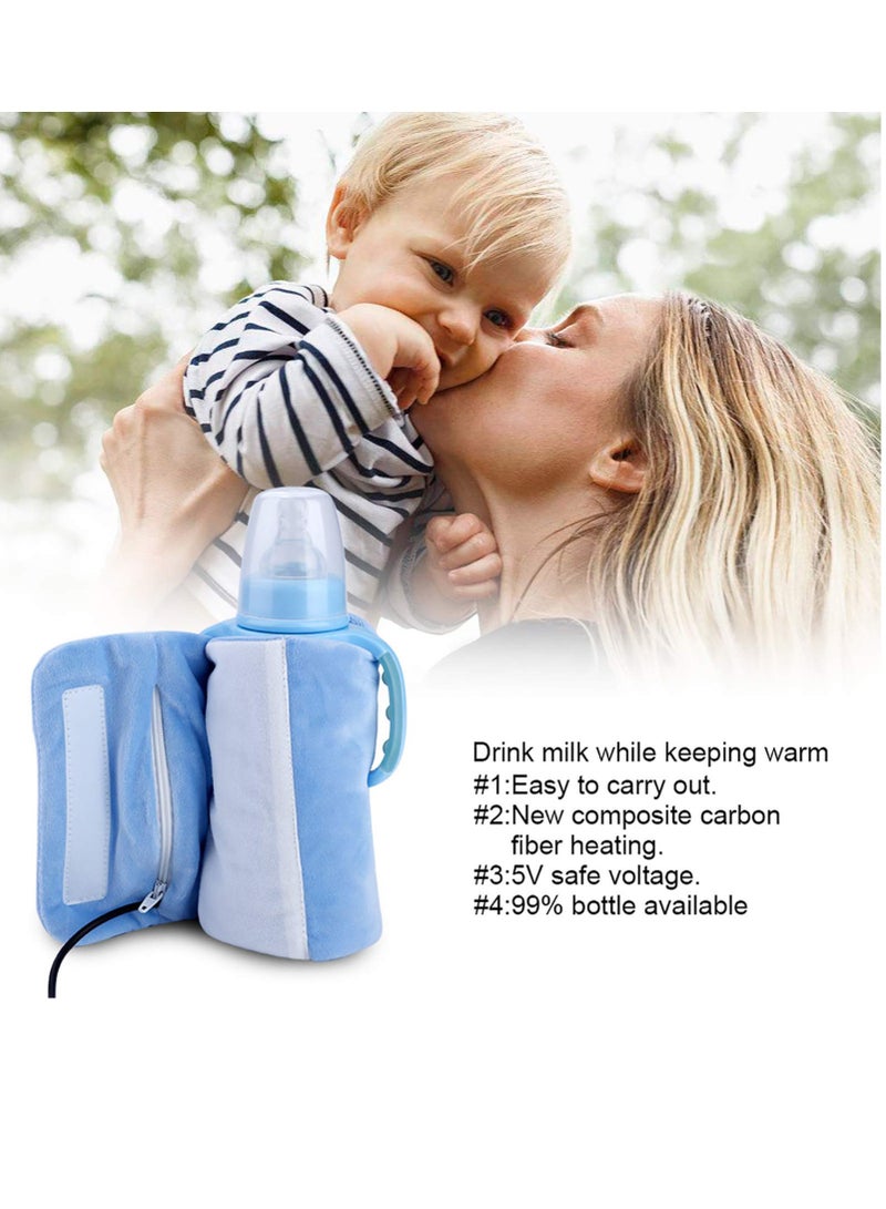 USB Portable Bottle Warmer for Infants Travel Mug Heater with Sandwich Insulation Safe Design Blue