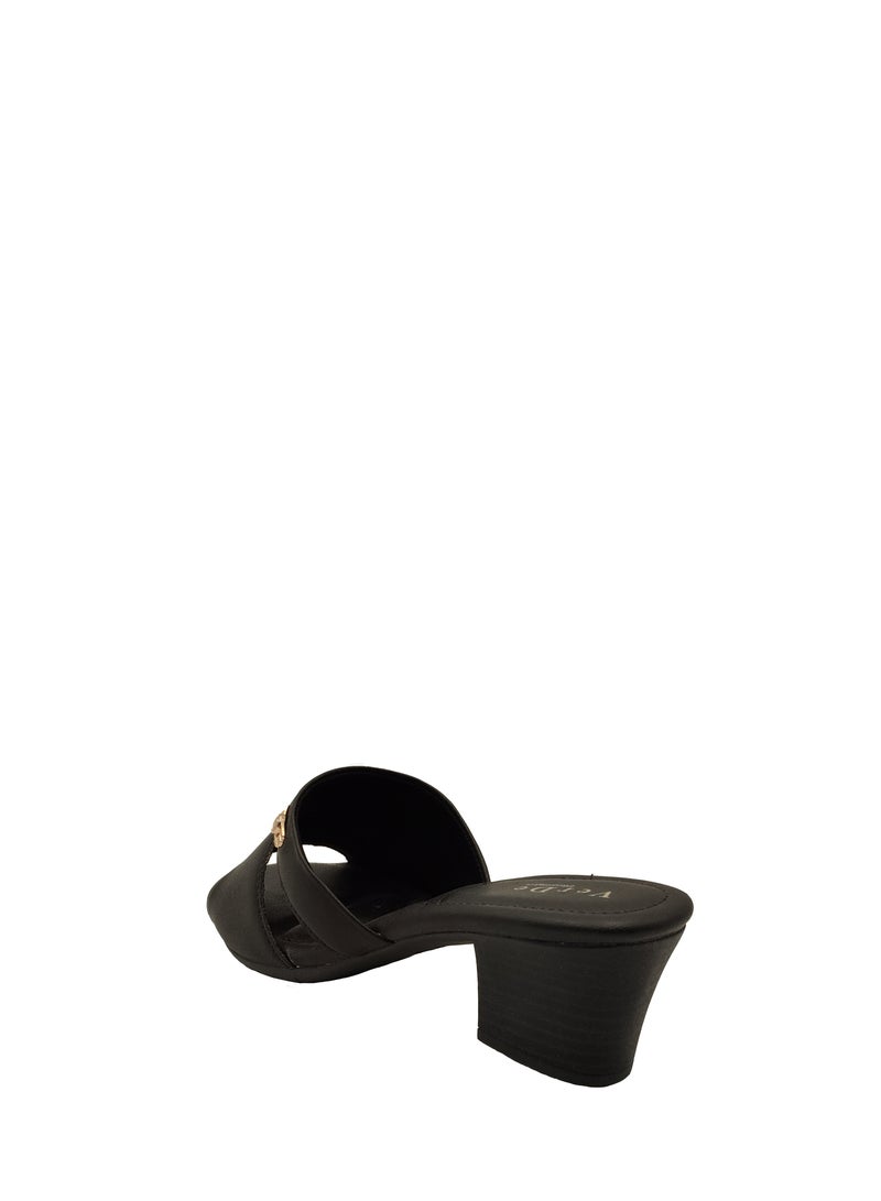 VERDE  WOMEN'S MID BLOCK HEELS SANDAL BLACK