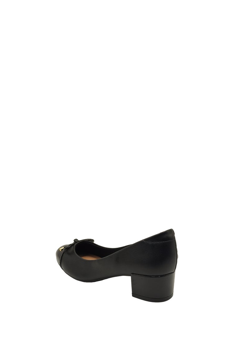 VERDE WOMEN'S MID BLOCK HEELS BOW DETAIL BLACK