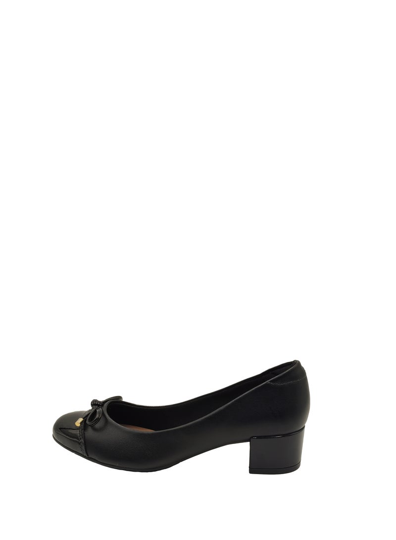 VERDE WOMEN'S MID BLOCK HEELS BOW DETAIL BLACK