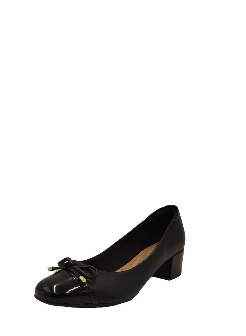 VERDE WOMEN'S MID BLOCK HEELS BOW DETAIL BLACK