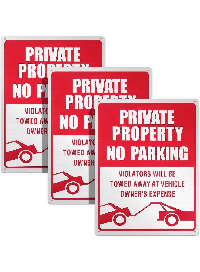 3 Pieces No Parking Sign Private Property Sign Violators Will Be Towed Sign Aluminum Sign Rust Free Weatherproof Indoor And Outdoor Use, 10 X 14 Inches