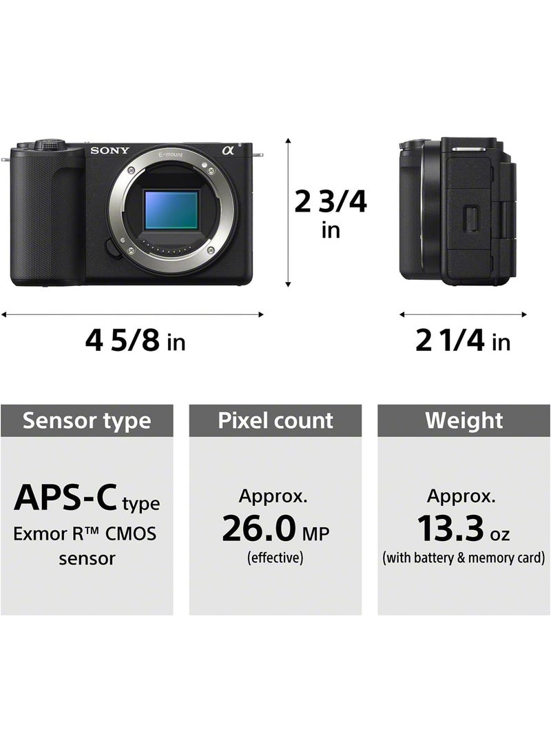 Alpha ZV-E10 II Kit, Body + Lens, APS-C interchangeable-lens vlog camera, With 16-50 mm Lens, 26.0 MP, Exmor CMOS Sensor, Black, UAE Model