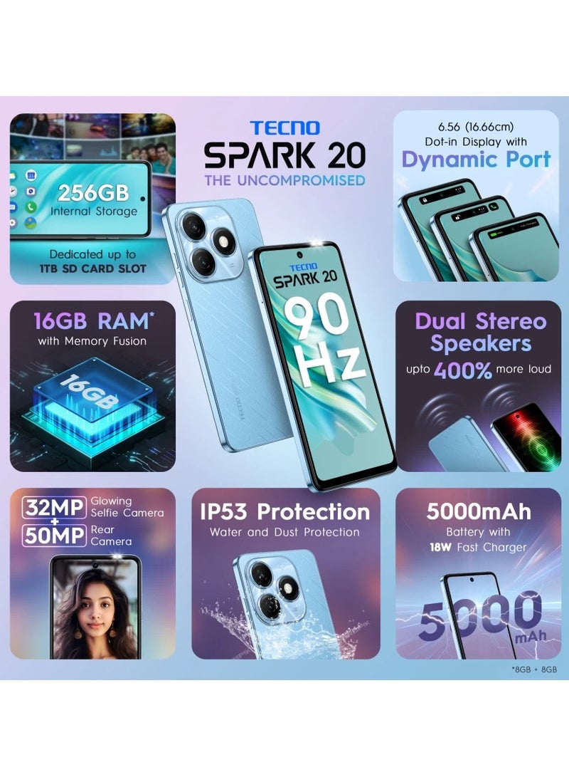 Spark 20 Dual SIM Magic Skin Blue 8+8GB RAM 256GB 4G - Global Version