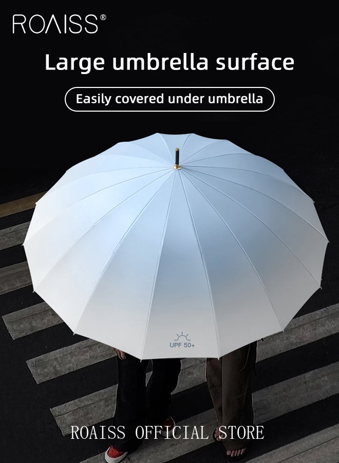 Unisex Multifunctional Fully Automatic Umbrella with Water Repellent Coating and UV Blocking Black Vinyl Coating 16 Rib Reinforced Umbrella Frame with Gradient Color Canopy