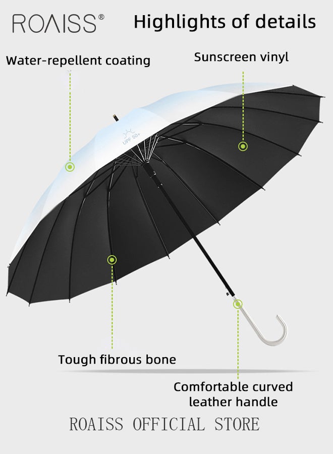 Unisex Multifunctional Fully Automatic Umbrella with Water Repellent Coating and UV Blocking Black Vinyl Coating 16 Rib Reinforced Umbrella Frame with Gradient Color Canopy