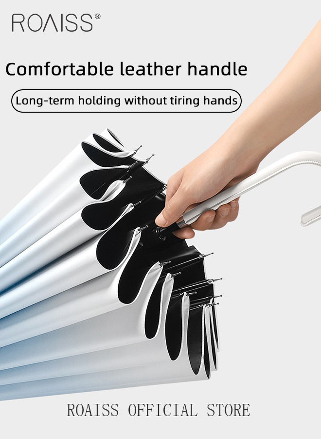 Unisex Multifunctional Fully Automatic Umbrella with Water Repellent Coating and UV Blocking Black Vinyl Coating 16 Rib Reinforced Umbrella Frame with Gradient Color Canopy