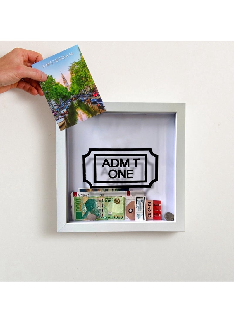 Adventure Archive Box Travel Shadow Box Personal Travel Adventure Archive Souvenir Storage Box Couple Travel Adventure Photo Record Wall Decoration for Any Size Tickets Display Case 29x29cm White