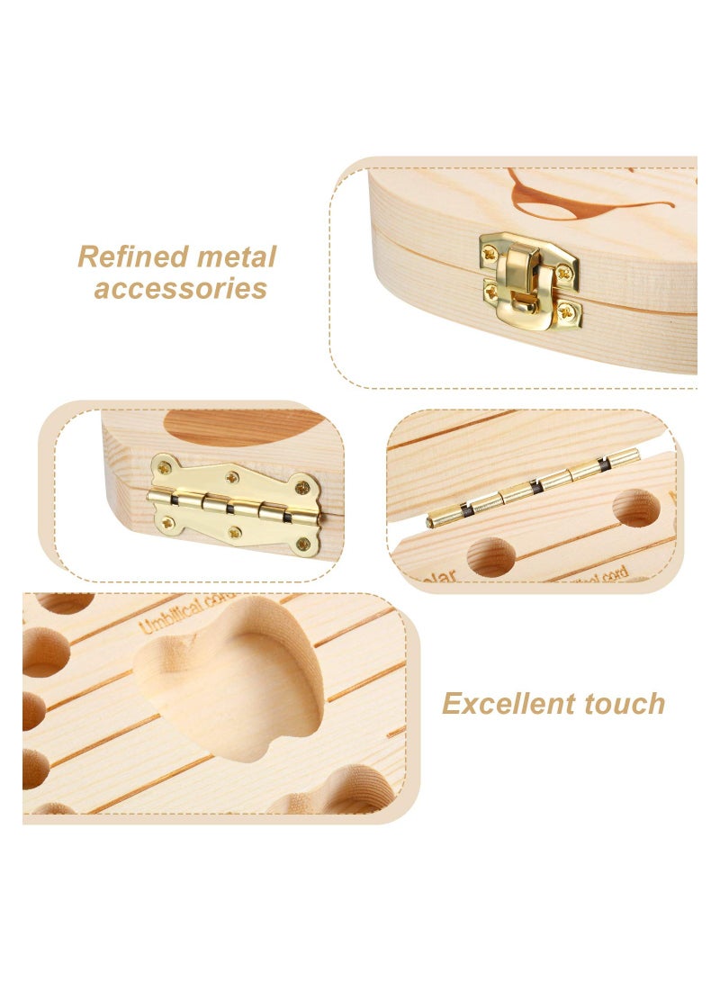 2 Wooden Baby Tooth Box, Cute Children Tooth Storage Container Kids Keepsake Organizer Gift Tooth Saver Box with Tweezers and Lanugo Bottle to Keep The Childhood Memory (Girl and Boy)