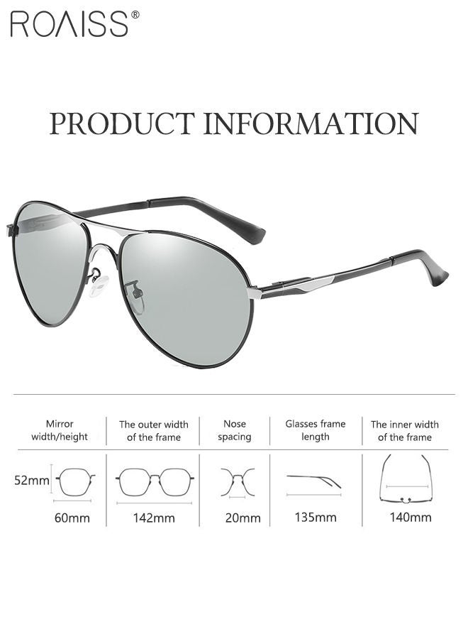 Men's Polarized Aviator Sunglasses UV400 Protection Sun Glasses with Metal Frame Color Changing Glasses for Men Driving Fishing Golfing Traveling Gradient Grey Lens