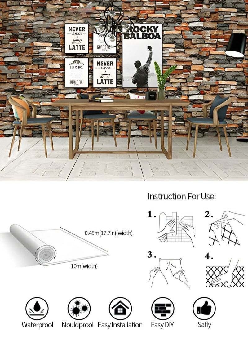 3D Self-Adhesive Wallpaper,Faux Stone Peel And Stick Wallpaper,Water Proof Spillage Proof,PVC Wallpaper For House Decoration 45cm x 10m