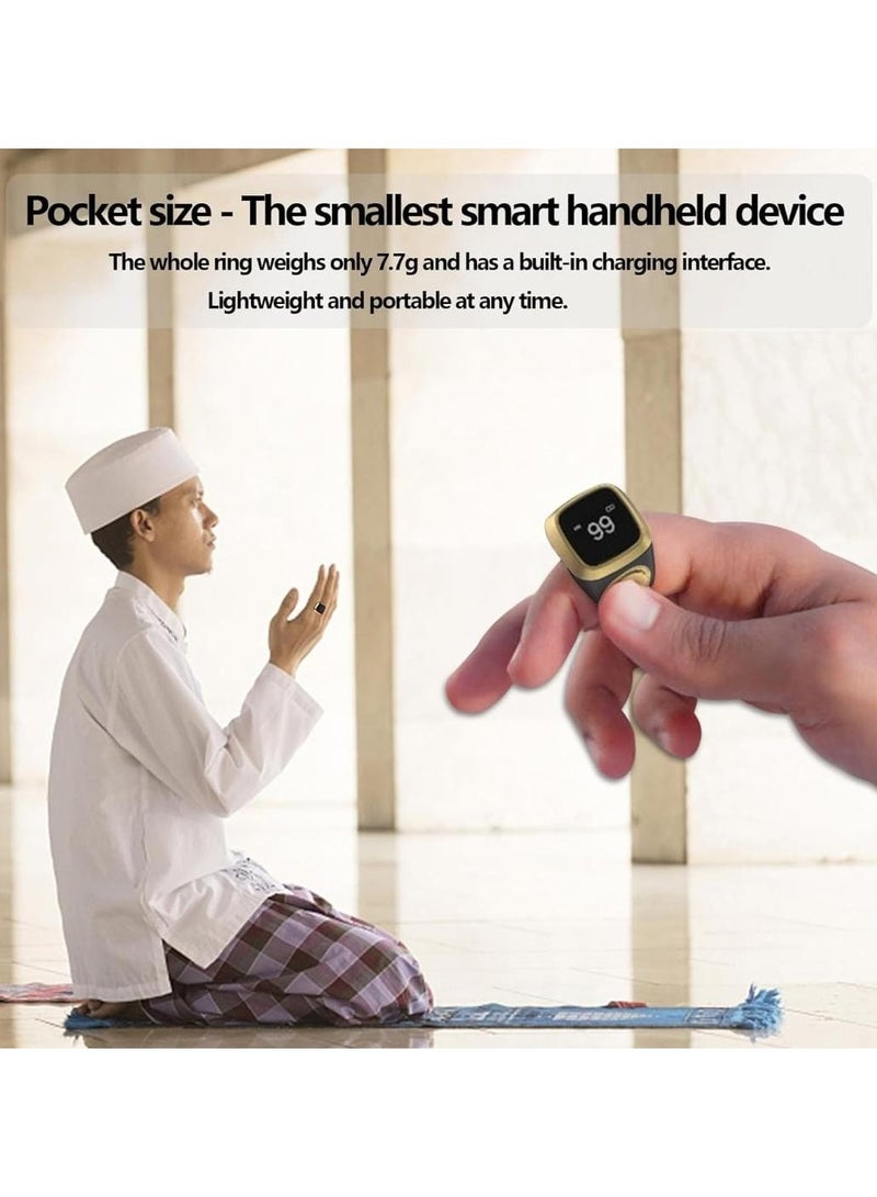 Zikr Ring with 5 Prayer Times Notifications & Digital Tasbih Counter Smart Islamic Ring for Daily Prayers, Compact & Wearable Tasbeeh with OLED Display, Waterproof, Ideal Islamic Gift