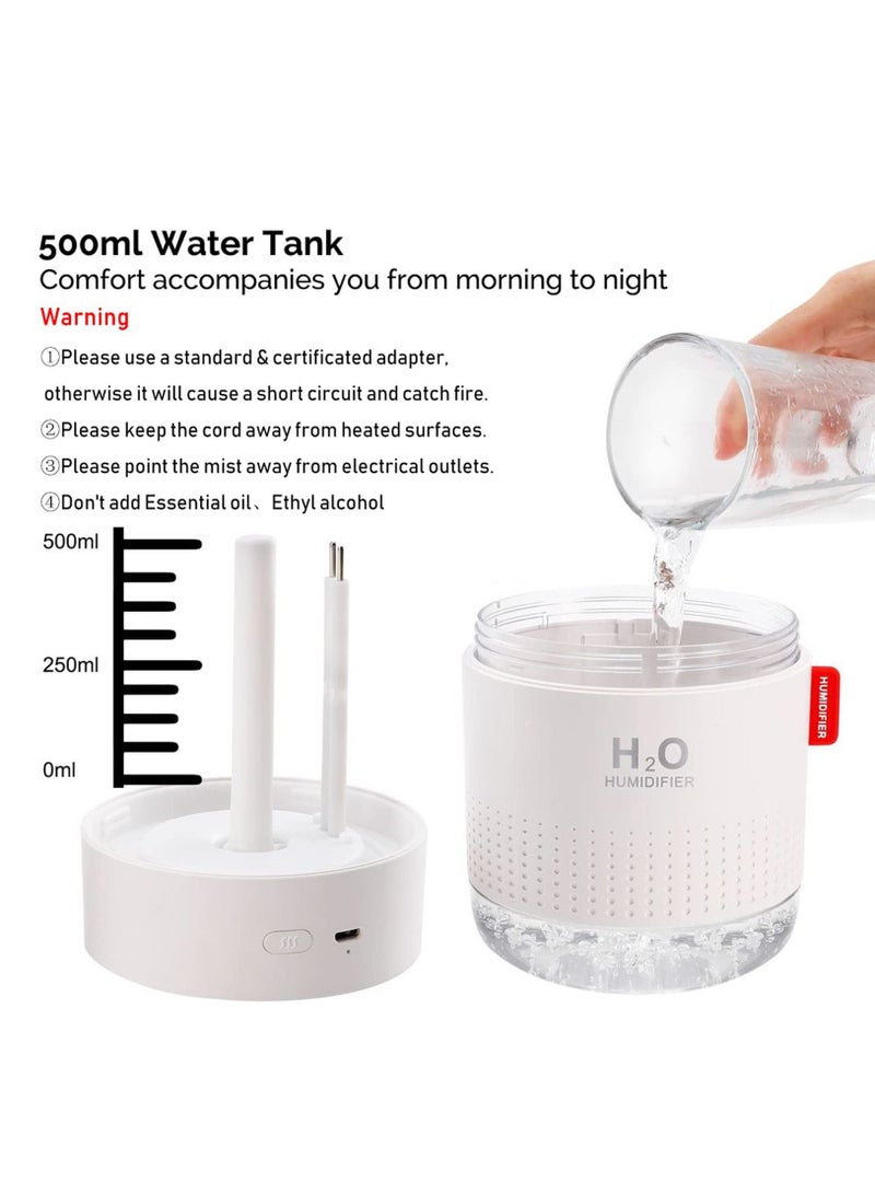 Portable Mini Humidifier, USB Personal Desktop Humidifier for Baby's Bedroom, Travel, Office and Home, Auto Off, 2 Mist Modes, Ultra Silent, White, 500ml