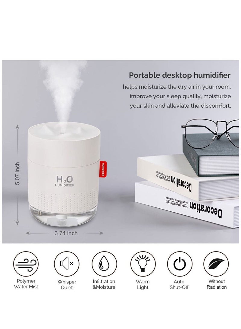 Portable Mini Humidifier, USB Personal Desktop Humidifier for Baby's Bedroom, Travel, Office and Home, Auto Off, 2 Mist Modes, Ultra Silent, White, 500ml