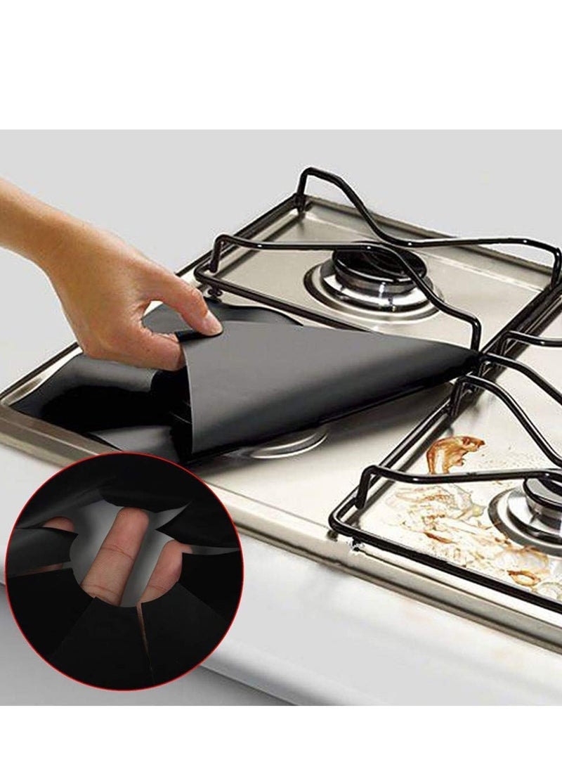 Stove Burner Covers, Gas Covers 2 Pack, Double Thickness Reusable Non-Stick Heat-Resistant Range Protectors, Cuttable Stovetop Liners for Kitchen and Easy to Clean, (Black)