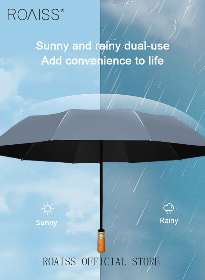 Unisex Multi Functional Semi Automatic Umbrella with Wooden Shaft Windproof Reinforced Dual Person Business Style 72 Rib Large Canopy Semi Automatic Umbrella for Rain or Shine