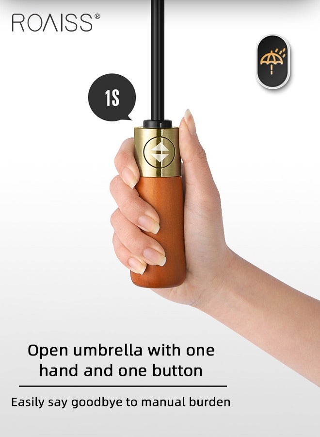 Unisex Multi Functional Semi Automatic Umbrella with Wooden Shaft Windproof Reinforced Dual Person Business Style 72 Rib Large Canopy Semi Automatic Umbrella for Rain or Shine