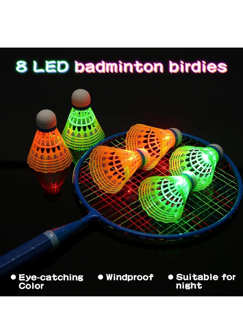 Luminous Badminton Set for Kids - Includes 2 Nylon Alloy Rackets, 8 LED Birdies, 6 Non-Luminous Birdies, and 2 Carrying Bags - Perfect for Fun Outdoor Play!