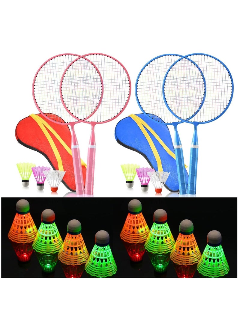 Luminous Badminton Set for Kids - Includes 2 Nylon Alloy Rackets, 8 LED Birdies, 6 Non-Luminous Birdies, and 2 Carrying Bags - Perfect for Fun Outdoor Play!