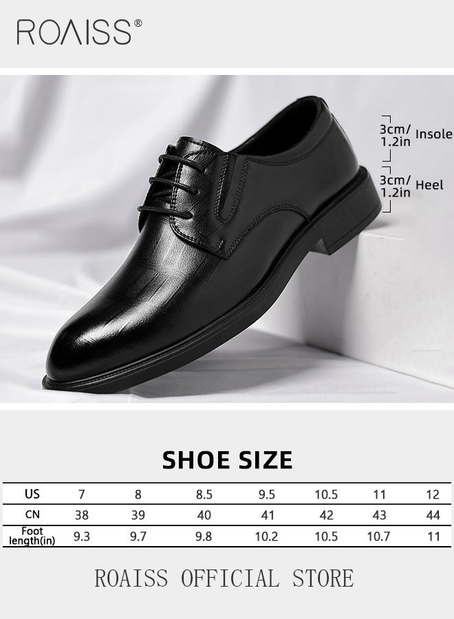 Formal Business Leather Shoes for Men High Fashion Textures Soft Sole Comfort Wedding Groom Shoes Mens Round Toe Low Top Lace up Front Anti Slip Wear Resistant Work Shoes