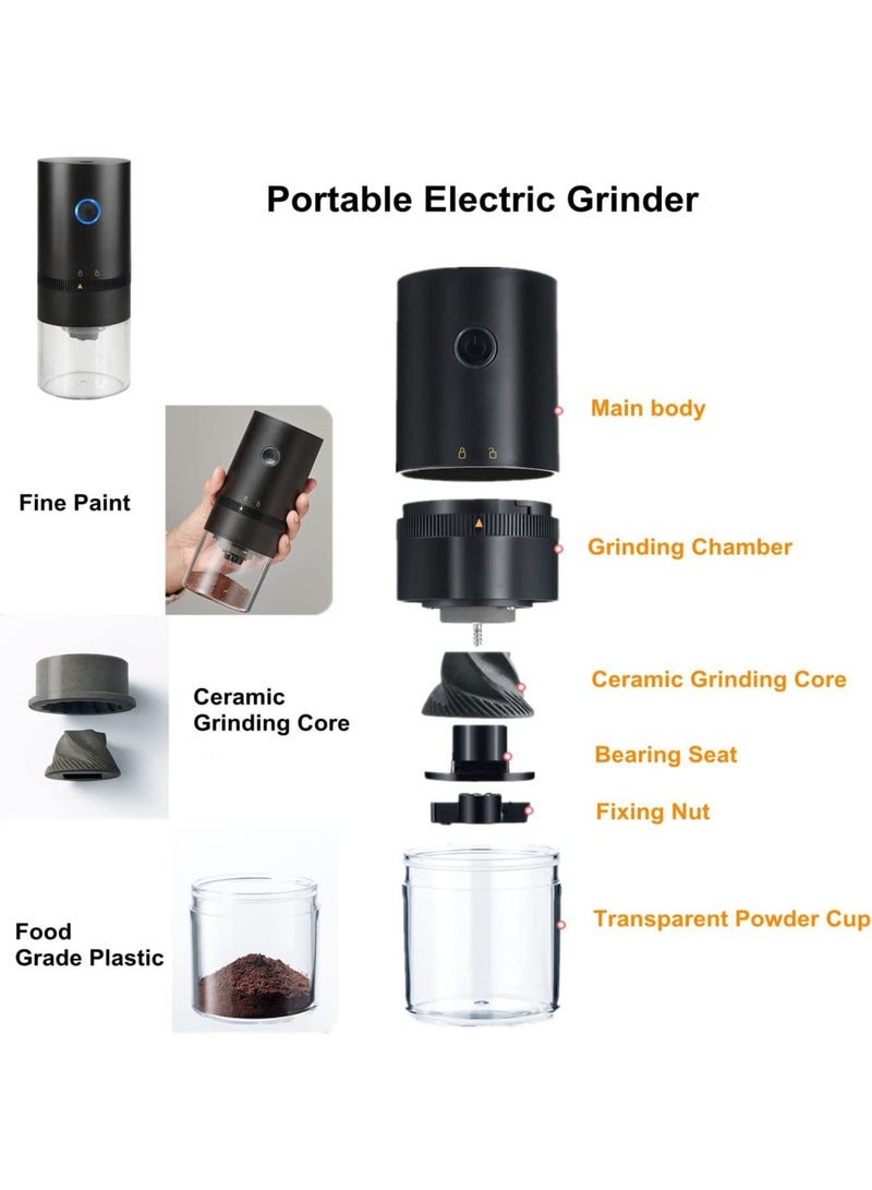 Portable Electric Coffee Grinder, USB Charging Automatic Cone Burr Grinder (Black)