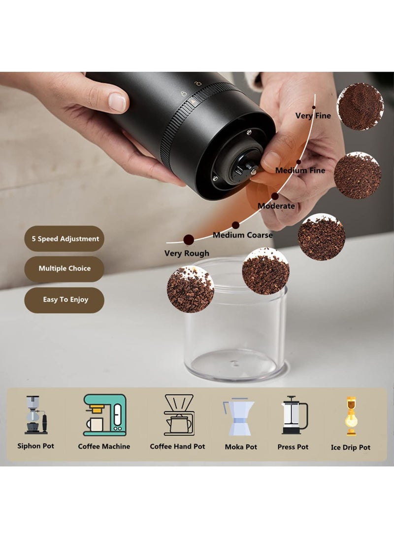 Portable Electric Coffee Grinder, USB Charging Automatic Cone Burr Grinder (Black)