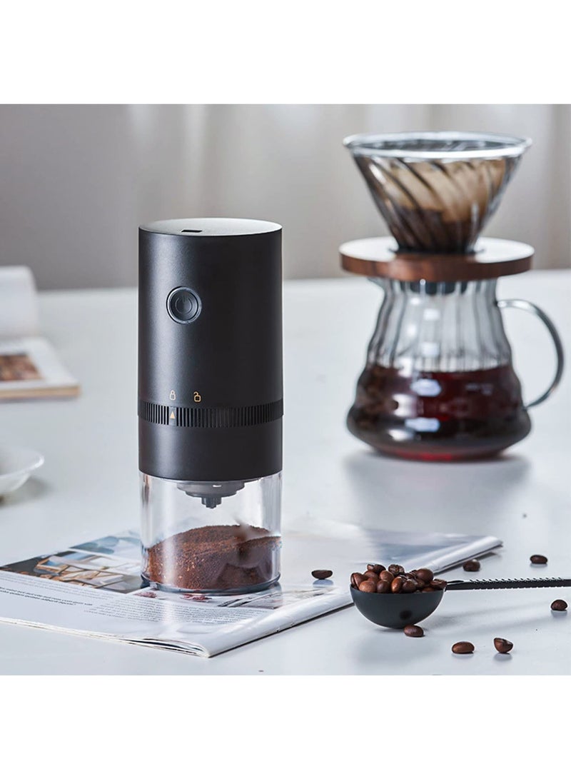 Portable Electric Coffee Grinder, USB Charging Automatic Cone Burr Grinder (Black)