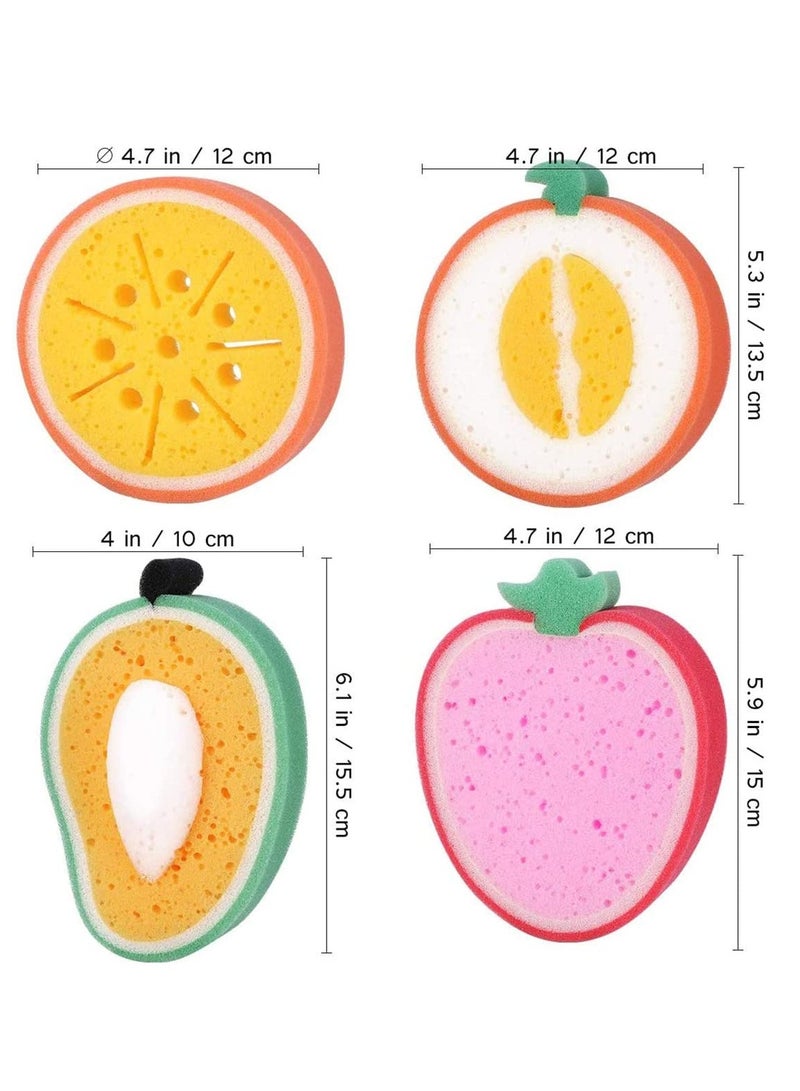 Bath Puff Soft Bath Sponge Shower Ball Bath Loofah Fruit Shape Mesh Pouf Exfoliation Body Puffs Exfoliate Pouf Baby Bath Sponge 4 Pcs Fruit Shaped Soft Bath Brush Scrubbers for Kids Children