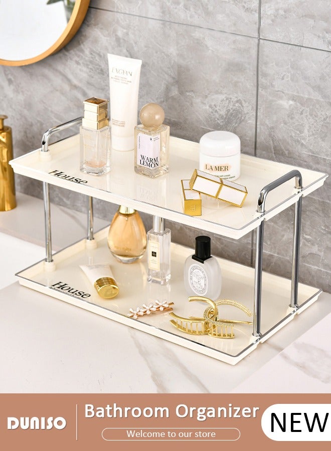 2-Tier Bathroom Counter Organizer, Makeup Countertop Organizer Perfume Tray for Cosmetics Vanity, Standing Vanity Tray for Bathroom Organization and Decor, Spice Rack Organizer for Cabinet