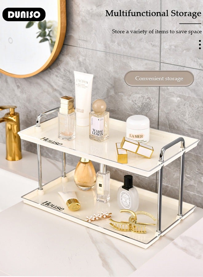 2-Tier Bathroom Counter Organizer, Makeup Countertop Organizer Perfume Tray for Cosmetics Vanity, Standing Vanity Tray for Bathroom Organization and Decor, Spice Rack Organizer for Cabinet