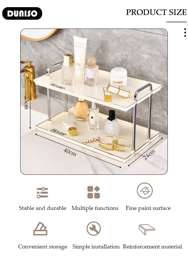 2-Tier Bathroom Counter Organizer, Makeup Countertop Organizer Perfume Tray for Cosmetics Vanity, Standing Vanity Tray for Bathroom Organization and Decor, Spice Rack Organizer for Cabinet