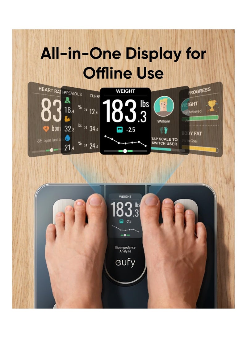 eufy Digital Bathroom Scales for Body Weight with Large TFT Screen, All-in-One Display for Offline Use, Bluetooth, 16 Metrics, BMI, Multi-Modes, High Accuracy, Smart Scale C20