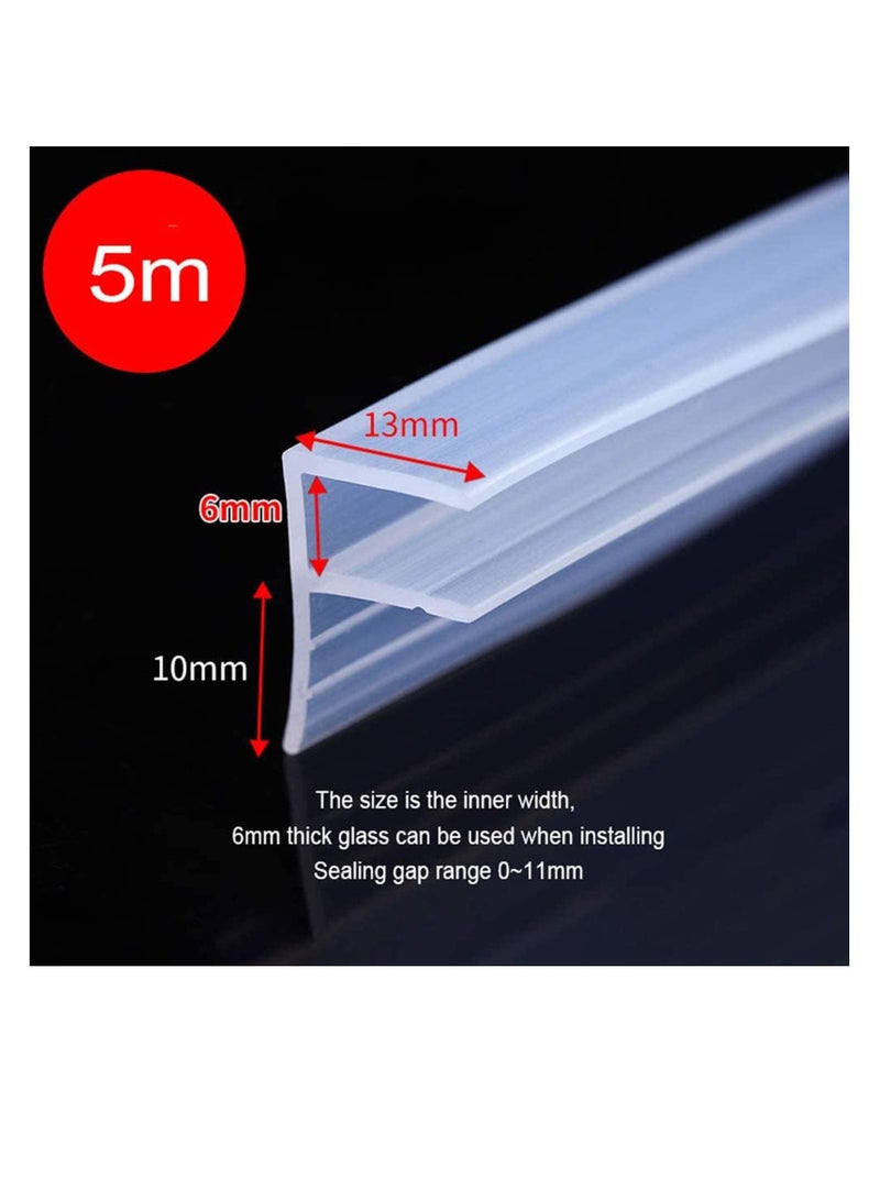 Shower Screen Seal Rubber, Frameless Shower Door Seal Strip, Weather Stripping Seal Sweep for 6 mm Glass Bathroom Waterproof Silicone Strip Shower Room Balcony Windshield Strip (5m)