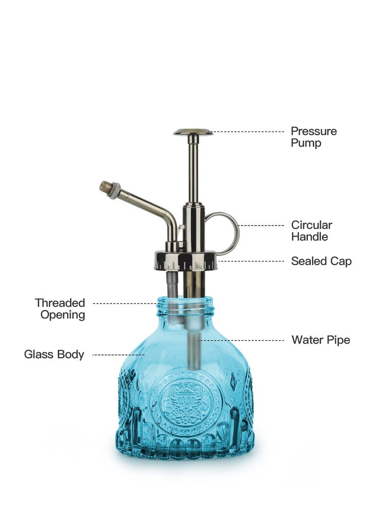 Glass Plant Spray Bottle, 200ML Vintage Spray Bottle with Top Pump, Fine Mist Garden Flower Sprayer Small Decorative Spritzer Watering Can Gift for Indoor Outdoor Succulent House Plant (Blue)