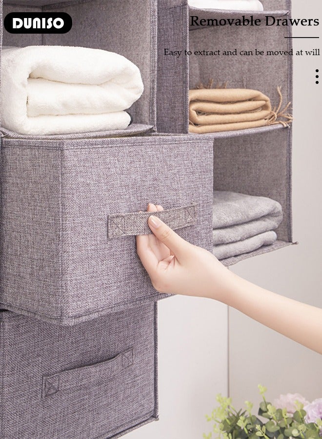 5-Tier Hanging Shelf Closet Organizer with 2 Drawers, Storage Box Collapsible Shelves Hanging Closet for Clothes, Socks, Underwear, Hat, Jeans, Towel, Sweater, in Bedroom, Dorm College Room