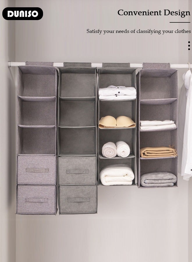 5-Tier Hanging Shelf Closet Organizer with 2 Drawers, Storage Box Collapsible Shelves Hanging Closet for Clothes, Socks, Underwear, Hat, Jeans, Towel, Sweater, in Bedroom, Dorm College Room