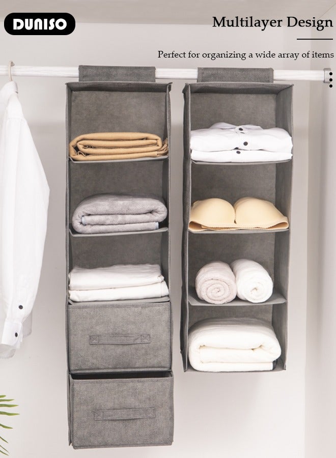 5-Tier Hanging Shelf Closet Organizer with 2 Drawers, Storage Box Collapsible Shelves Hanging Closet for Clothes, Socks, Underwear, Hat, Jeans, Towel, Sweater, in Bedroom, Dorm College Room