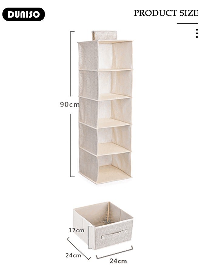 5-Tier Wardrobe Hanging Storage Organizer with Drawers, Dressing Room Finishing Hanging Underwear Storage Bag Household Multi-Layer Box Dust Bag Foldable Includes 2 Drawers