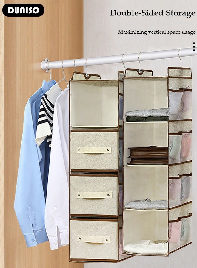 4-Tier Hanging Storage Organizer with 3 Drawers, Hanging Closet Shelf Organizer with Handle, Wardrobe Hanging Organizer, Fabric Hanging Shelf Storage Organizer, Hanging Closet Organizer