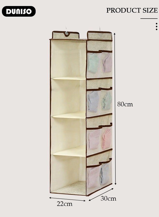 4-Tier Hanging Storage Organizer with 3 Drawers, Hanging Closet Shelf Organizer with Handle, Wardrobe Hanging Organizer, Fabric Hanging Shelf Storage Organizer, Hanging Closet Organizer