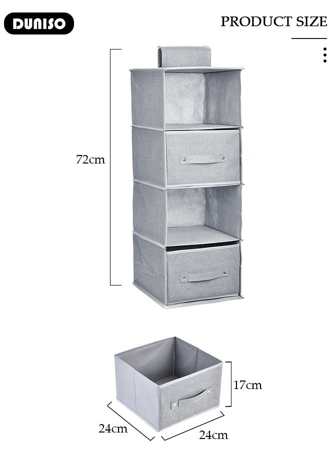 4-Tier Wardrobe Hanging Storage Organizer with Drawers, Dressing Room Finishing Hanging Underwear Storage Bag Household Multi-Layer Box Dust Bag Foldable Includes 2 Drawers