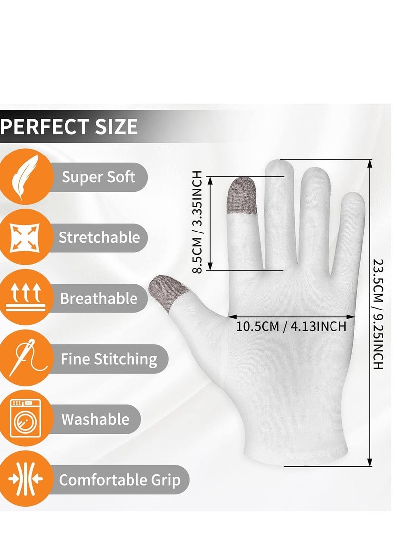 4 Pairs Touch Screen Moisturizing Gloves White Cotton Overnight Bedtime Heal Eczema Sleeping Lotion, Washable Hand Spa Treatment Repair Rough Cracked Dry Skin