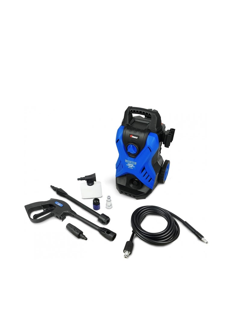 Vt1509 Bar Electric Pressure Washer 120 with 2 Wheels, 5 Meter Hose, Soap Dispenser, 1500 Watt, Blue