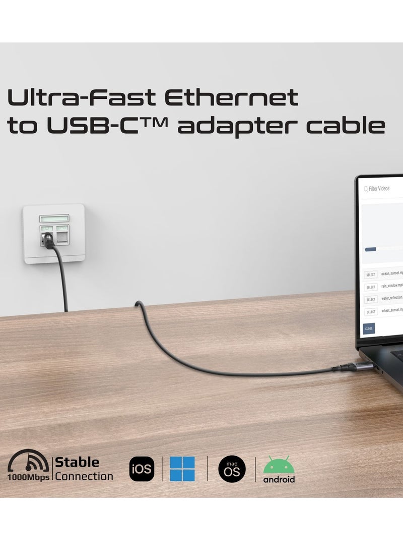 Ultra-Fast Ethernet To USB-C Adapter Cable With 1000Mbps RJ45 Input, 5M Tangle-Free Cable, Seamless USB-C 3.2 Output for High-Speed Internet, Connection for Laptops and Tablets,CLink-RJ45 Black